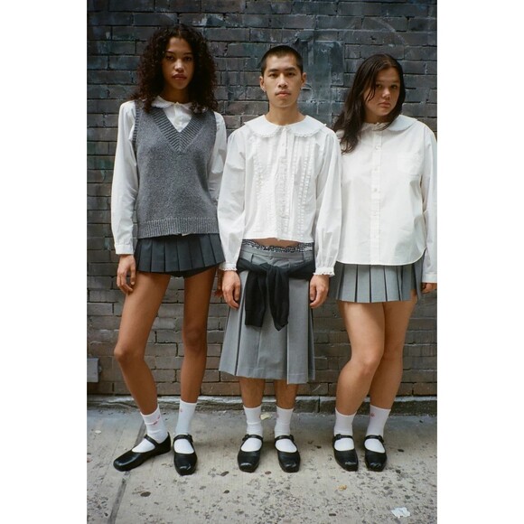 Sandy Liang Grove Blouse Top Lace Pleated Tonal Embroidered Buttondown S 284887 - Picture 2 of 7